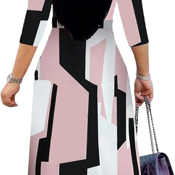 Womens Plus Size Summer Dresses Sexy V Neck Midi Dress Faux Wrap Dress 3/4 Sleev - Picture 2 of 5